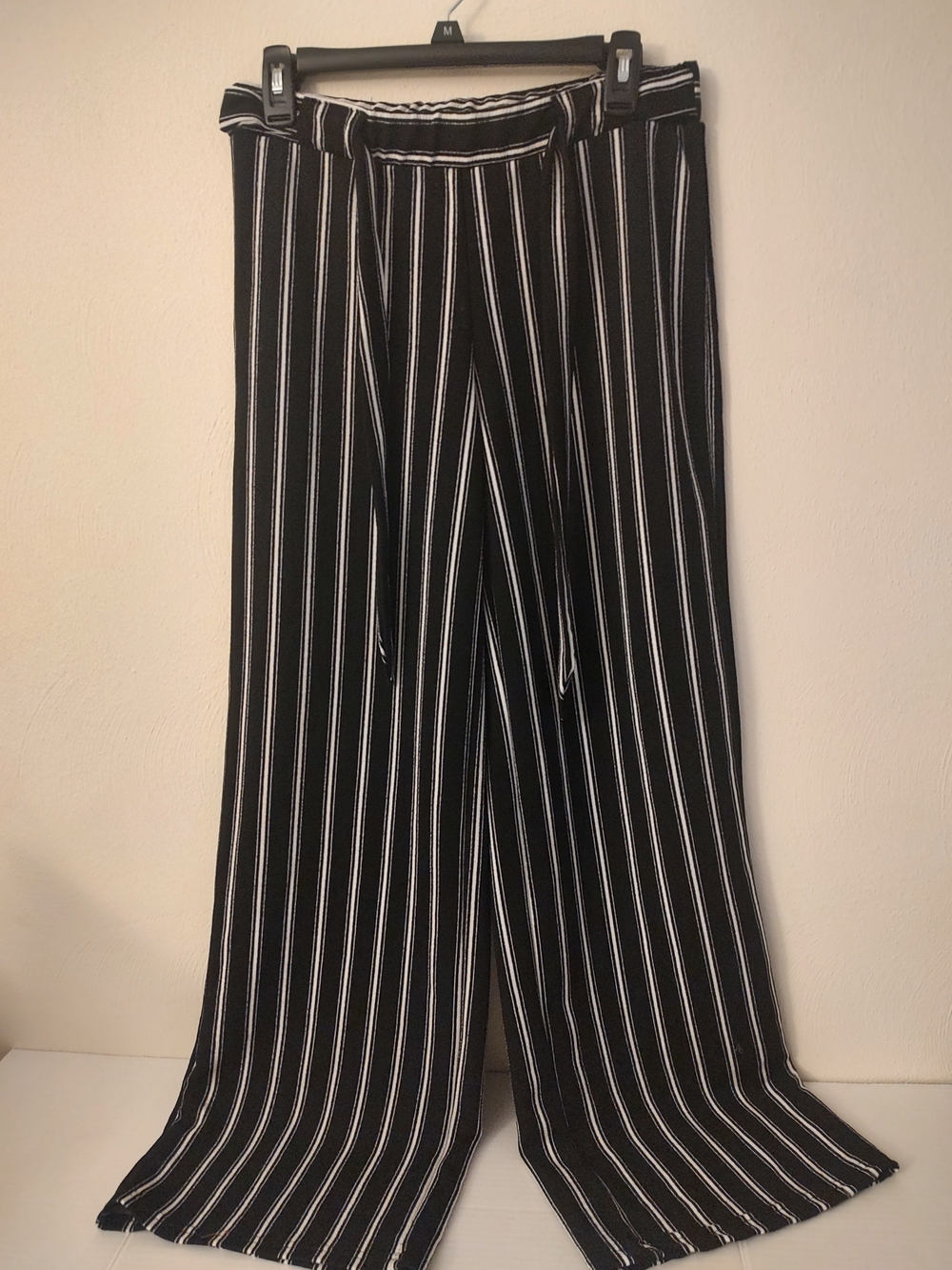 Wide Leg Striped Pants - Black/White
